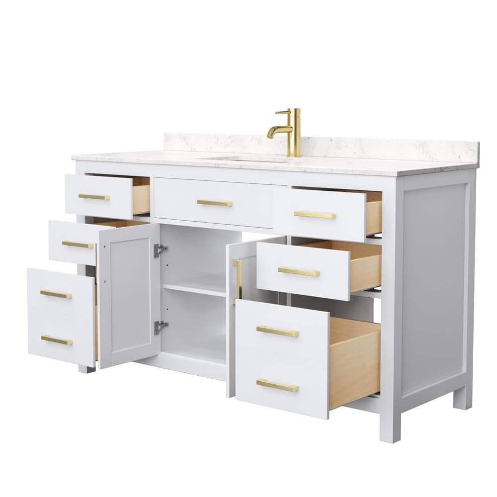 Beckett 60" White Freestanding Single Bathroom Vanity with Brushed Gold Accents