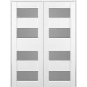 Della 36 in. x 80 in. Both Active 4-Lite Frosted Glass Bianco Noble Wood Composite Double Prehung French Door