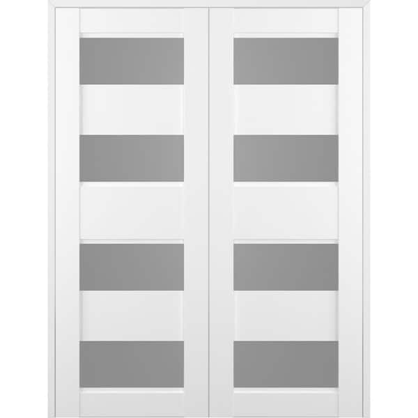 Belldinni Della 56 in. x 80 in. Both Active 4-Lite Frosted Glass Bianco Noble Wood Composite Double Prehung French Door