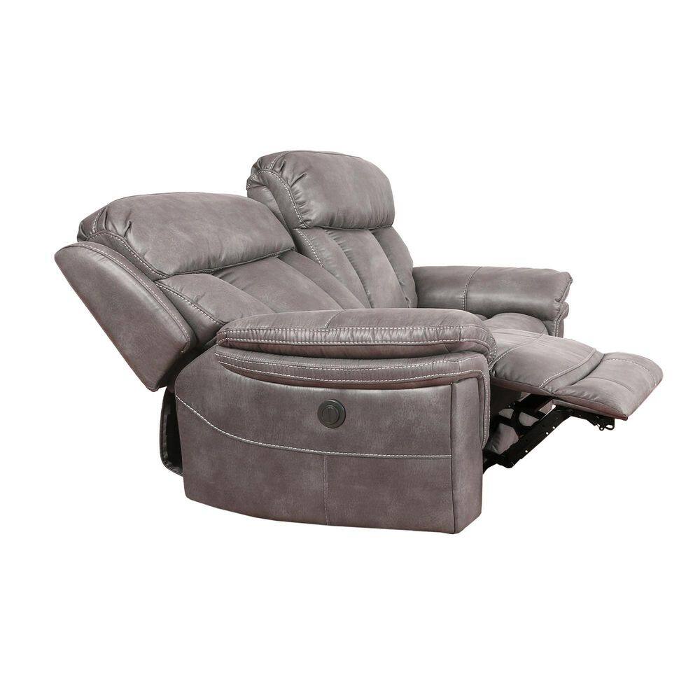 Grayson 66" Gray Leather Power Reclining Loveseat with Pillow-Top Arms