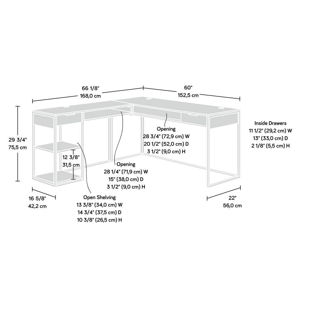 Diamond Ash L-Shaped Computer Desk with Drawers