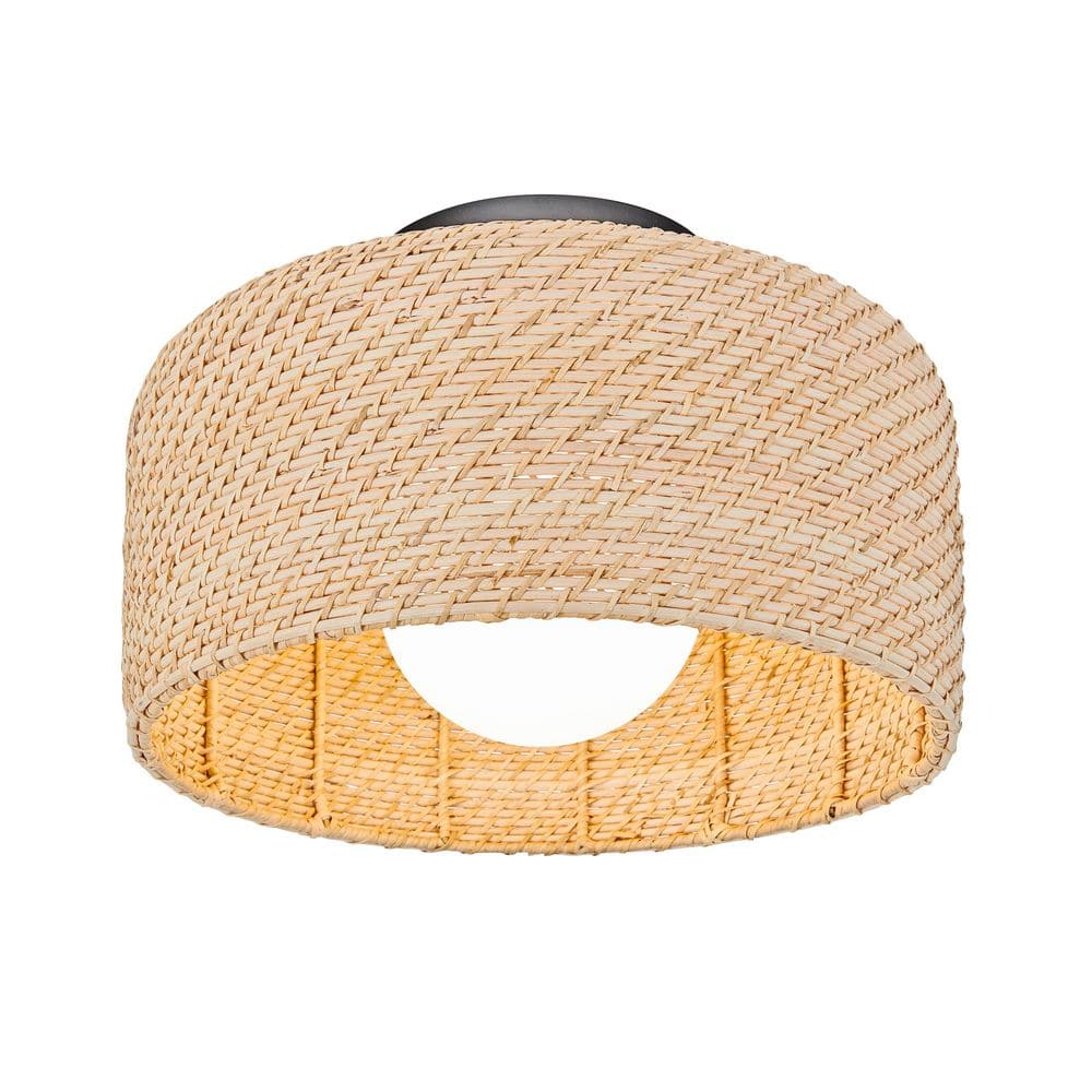 Artika Emiko 15 in. 1 Light Black and Rattan 5CCT Integrated