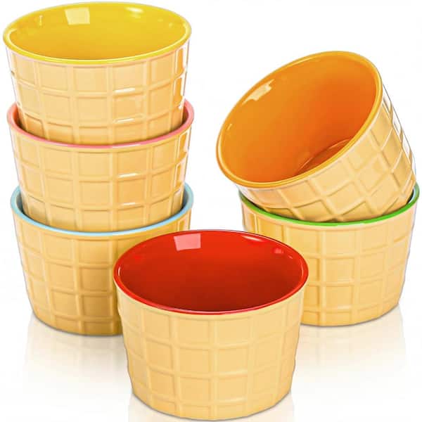 9 fl. oz. Multicolor Ceramic Dessert Bowl Cone-Textured Exterior Stackable Ice Cream Cups (Set of 6)