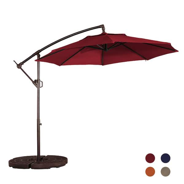 Mondawe 10 ft. Steel Pole Patio Cantilever Umbrella 2-Way Stop Slip Crank Design Outdoor Market Umbrella in Burgundy