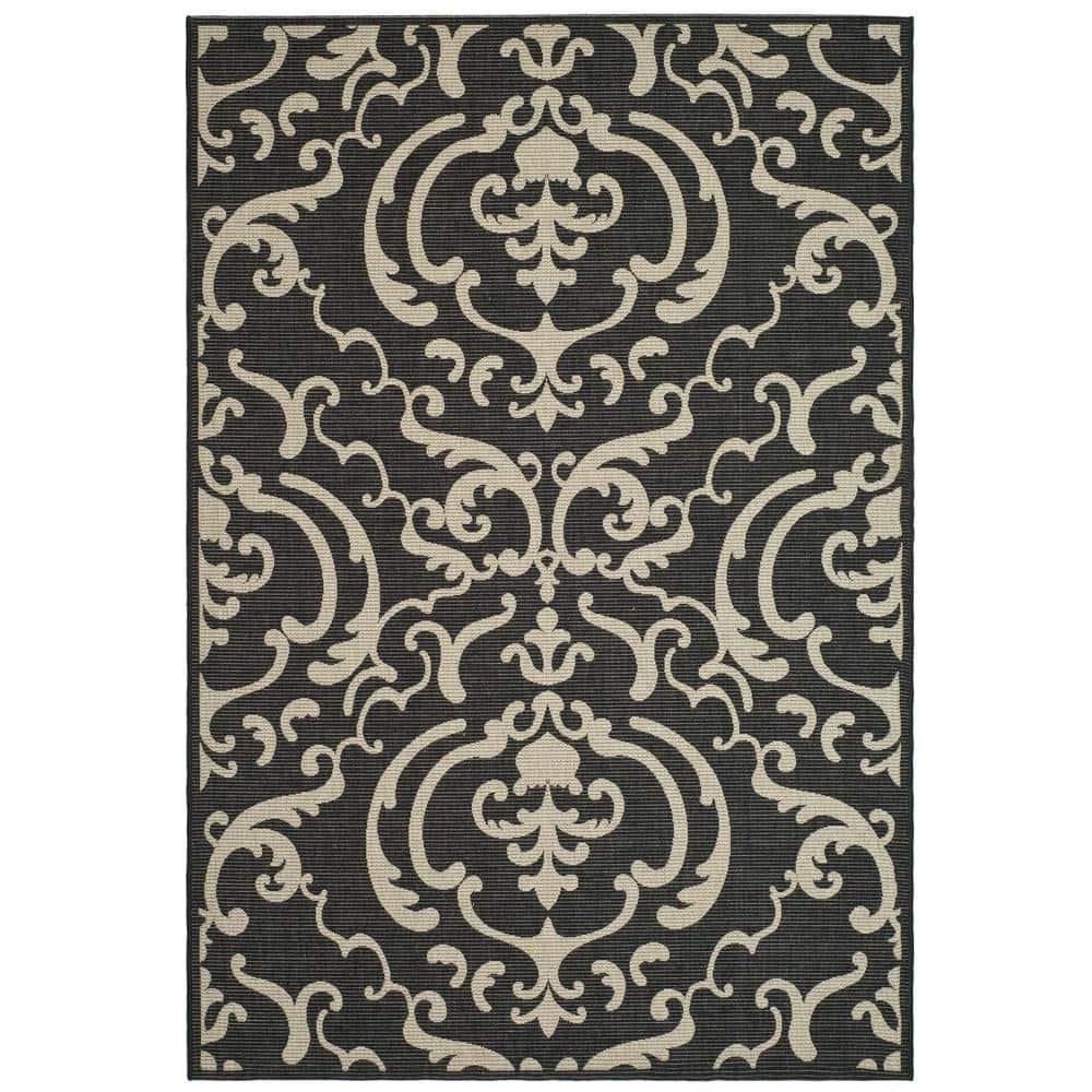 Black and Sand Rectangular Synthetic Indoor/Outdoor Area Rug