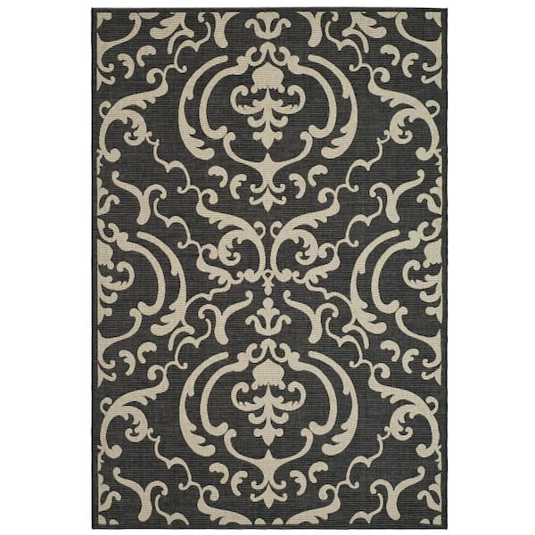 SAFAVIEH Courtyard Black/Sand 5 ft. x 8 ft. Border Indoor/Outdoor Patio  Area Rug