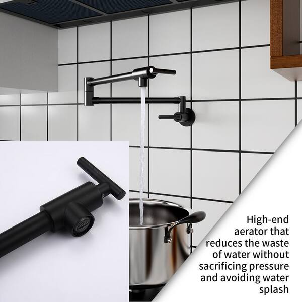 Matte Black wall mounted pot filler faucet swivel 2 stage spout two switch 