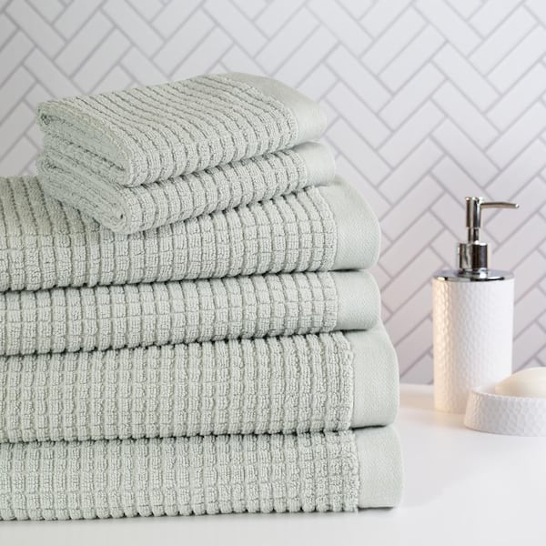 Mini Block 6-Piece Light Grey Solid Cotton Bath Towel Set