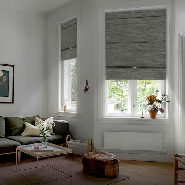 Iron No Drill Cordless 99.99% Blackout Natural Woven Magnetic Roman Shades, 46 in. W x 65 in. L