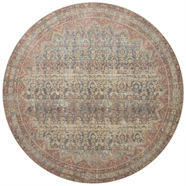 Angela Rose Aubrey 7 ft. 6 in. x 7 ft. 6. in. Round Ocean / Spice Traditional Area Rug