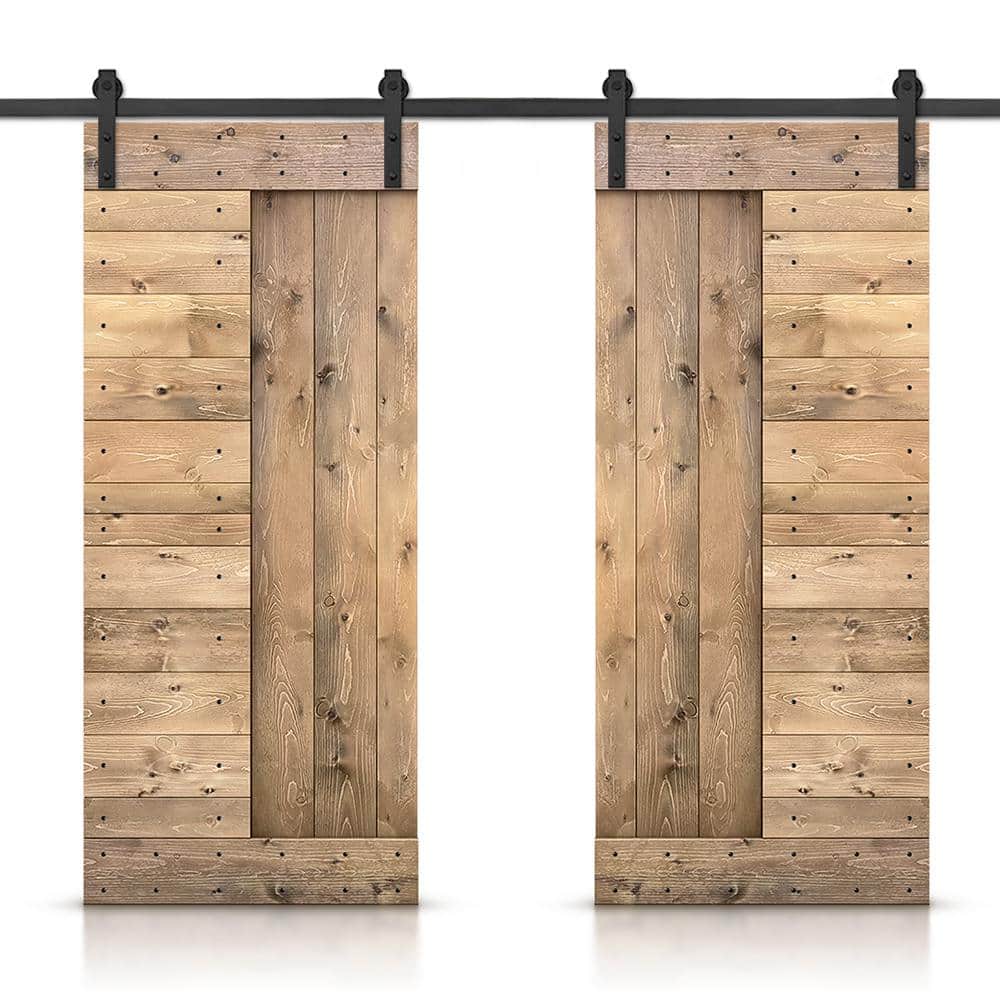 60 in. x 84 in. Light Brown Stained DIY Knotty Pine Wood Interior Double Sliding Barn Door with Hardware Kit price history on PriceWatchPro