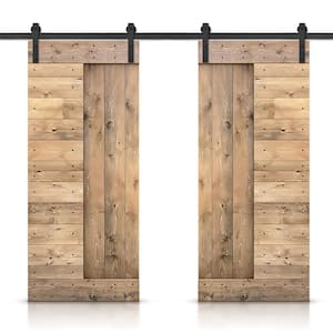 60 in. x 84 in. Light Brown Stained DIY Knotty Pine Wood Interior Double Sliding Barn Door with Hardware Kit