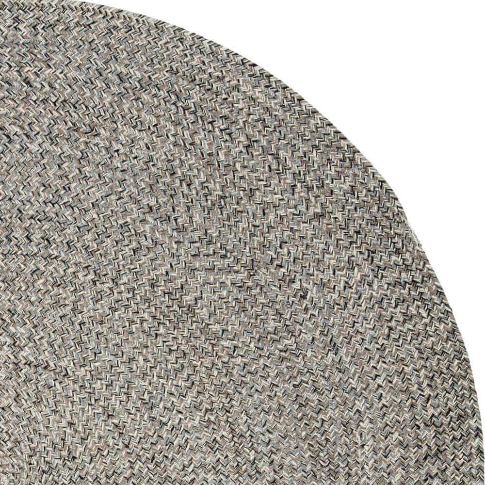 Ivory and Steel Grey Braided Round Wool Cotton Rug, 5' x 5'