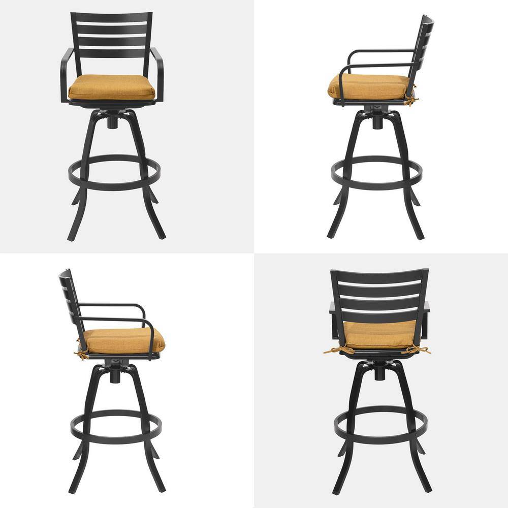 Outdoor Swivel Bar Stools with Cushions, Cast Aluminum, Set of 2