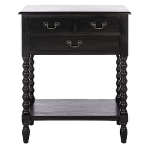 Athena 3-Drawer Black Wood Console Table