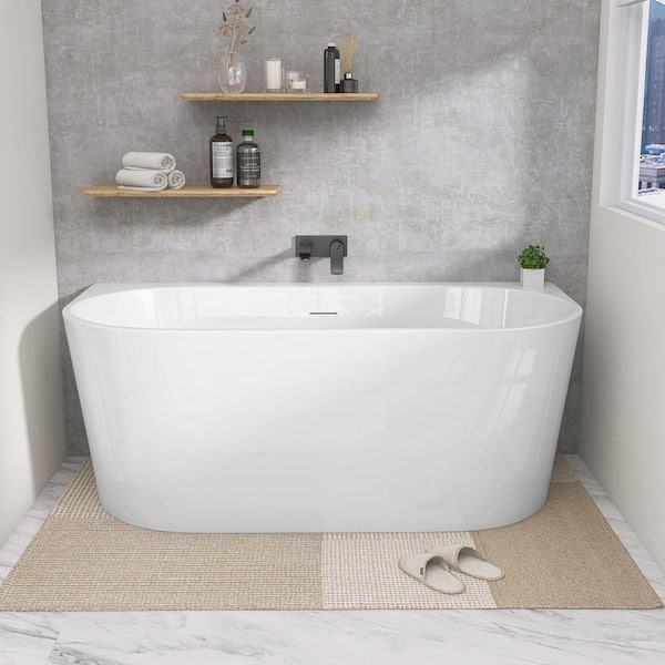 Getpro 59 in. x 29.53 in. Acrylic Soaking Bathtub with Chrome Center Drain and Overflow Apron Front Flat Bottom Tub in White