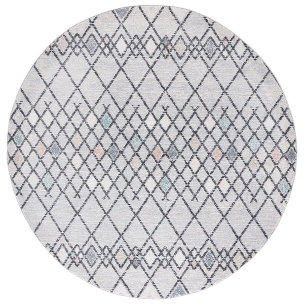 SAFAVIEH Amsterdam Gray/Ivory 7 ft. x 7 ft. Geometric;Trellis Round Area Rug