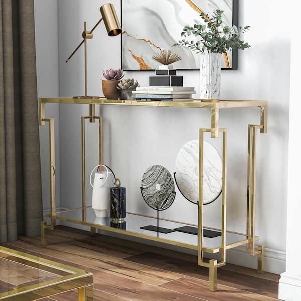 Elrod 43.25 in. Champagne Rectangle Glass Console Table