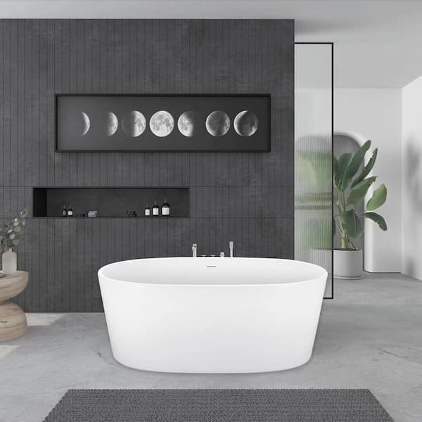UPIKER 59 in. Modern Acrylic Double Slipper Flatbottom Non-Whirlpool Bathtub Soaking SPA Tub in Glossy White