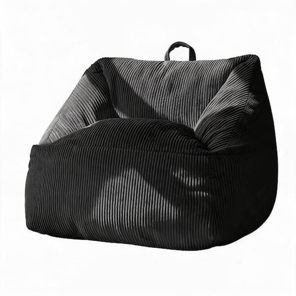 CozySack Bean Bag Chair 35 in. Black Fabric Foam Filled Lazy Sofa with Tufted Stuffed Cushion for Living Room Dorm