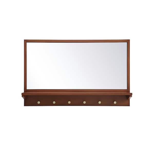 Unbranded Timeless Home 21 in. H x 34 in. W Pecan Farmhouse Entryway Rectangular Wall Mirror