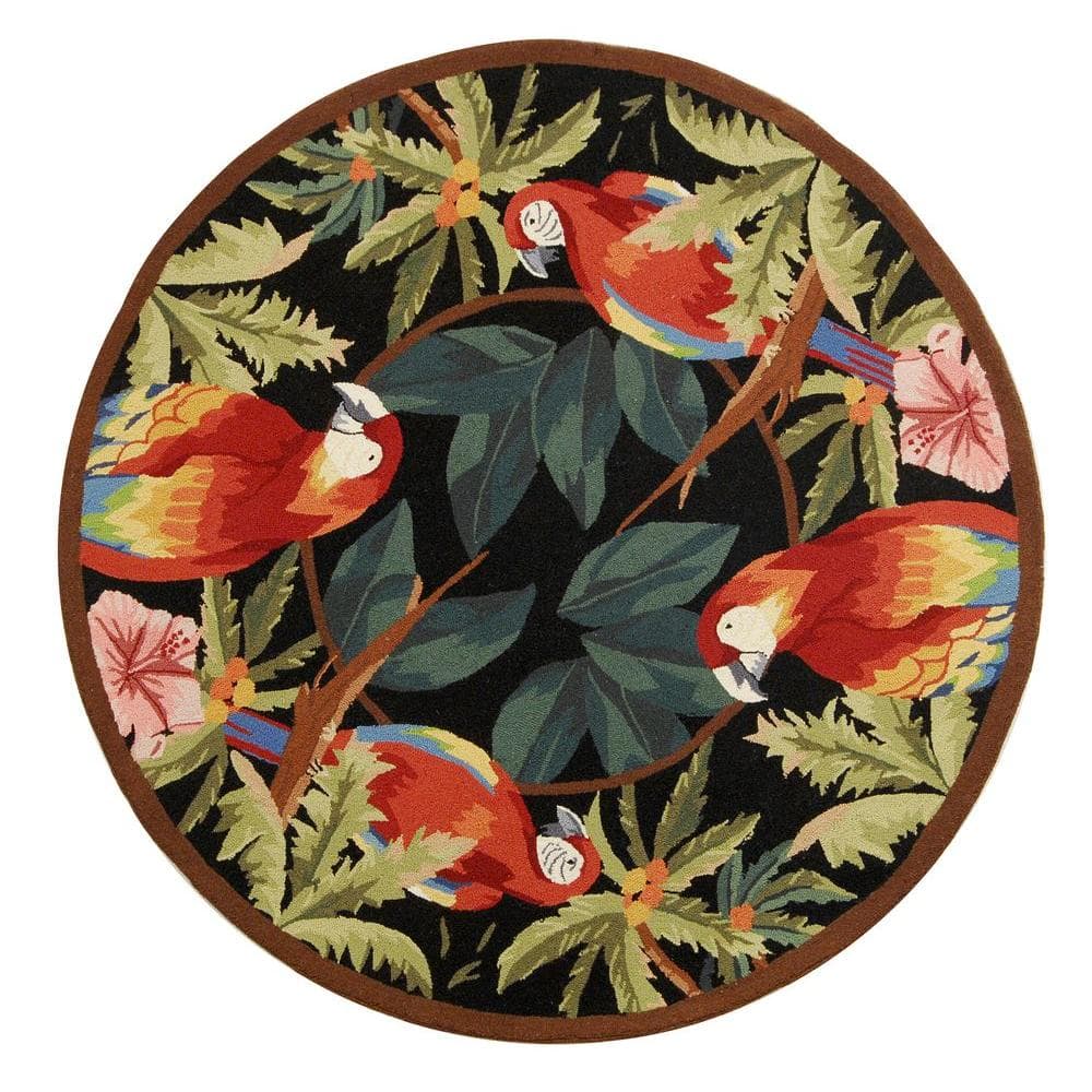 Handmade Chelsea Black Floral Wool 3' Round Area Rug