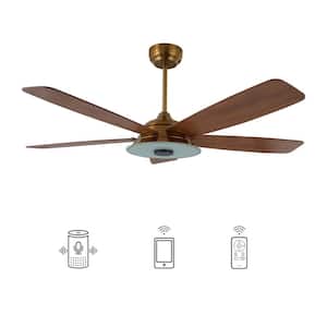 Hardley 56 in. Dimmable LED Indoor/Outdoor Gold Smart Ceiling Fan with Light and Remote, Works with Alexa/Google Home