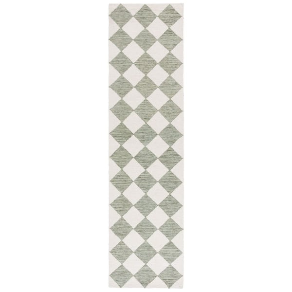 Ebony 2 ft. x 9 ft. Sage/Ivory Checkered Runner Rug