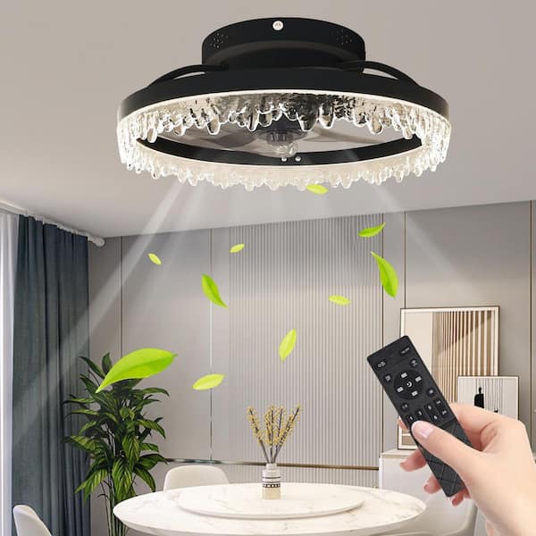 24 in. Black LED Flush Mount Ceiling Fan with Light, Remote, Timer and 5 Invisible Blades