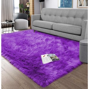 Sheepskin Faux Fur Purple 5 ft. x 6 ft. 6 in. Cozy Fluffy Rugs Area Rug