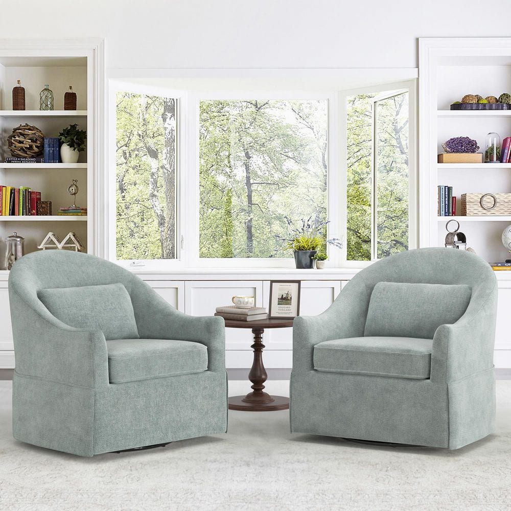 Masa 30 in. Green Chenille Fabric Upholstered Swivel Accent Chair Skirted Silhouette Paired Cushions (Set of 2) price history on PriceWatchPro
