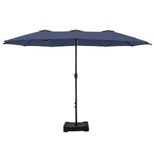 15 ft. Market Patio Umbrella 2-Side in Blue With Base and Sandbags