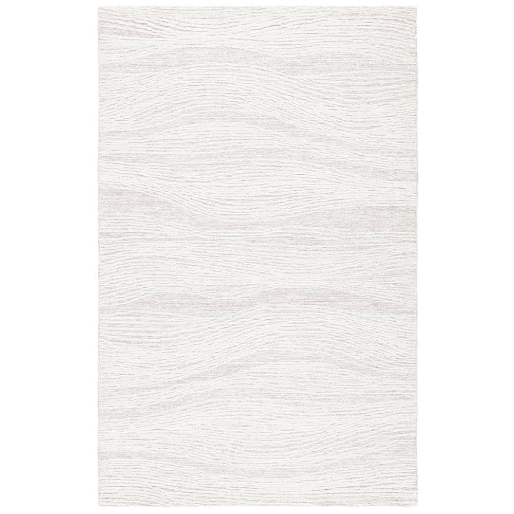 Ivory Hand-Tufted Wool Round Area Rug, 5' x 8'