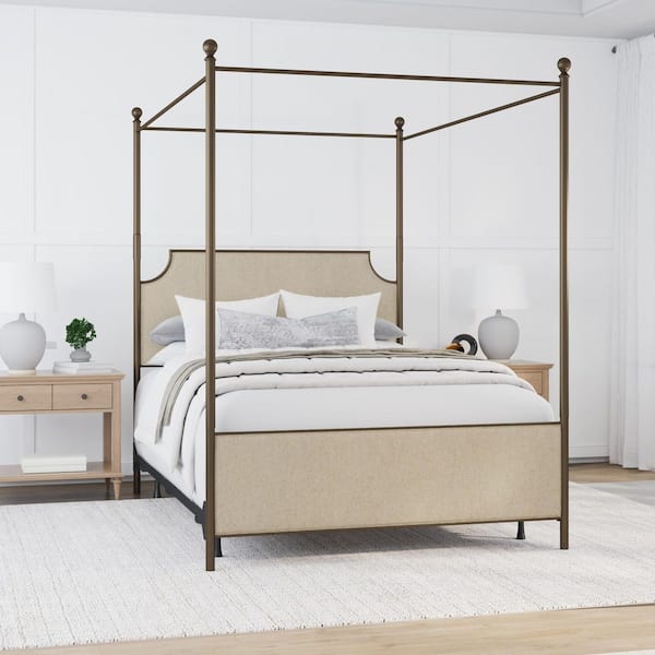 Hillsdale Furniture McArthur Bronze Metal Queen Canopy Bed Upholstered Bed with Bed