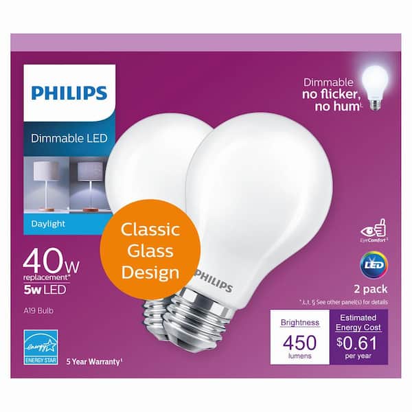 Dokument Stænke orm Philips 40-Watt Equivalent A19 Dimmable Energy Saving LED Light Bulb in  Frosted Glass Daylight, 5000K (8-Pack) 557611 - The Home Depot