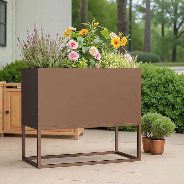 Unbranded 36 x 18 x 18 in. Brown Large Metal Rectangular Planter with Shelves and Drainage Holes
