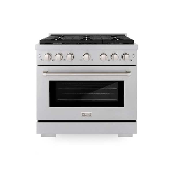 36 in. Paramount Dual Fuel Range with 6 Burner Gas Cooktop and Electric Convection Oven in Satin Stainless Steel