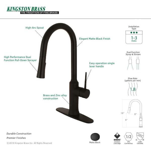 Kingston Brass New York Single Handle Pull Down Sprayer Kitchen