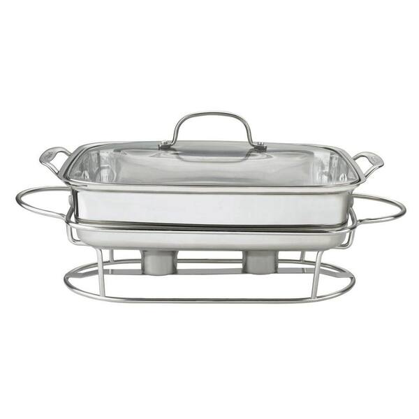 Rectangular Dishwasher Safe Stainless Steel with Glass Lid Buffet Server 5 Qt