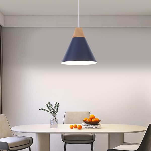 1-Light Blue Modern Industrial Metal Cone Shade Hanging Pendant Light with No Bulbs Included