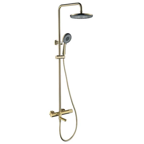 Tomfaucet 3-Spray Multi-Function Wall Bar Shower Kit with Tub Faucet in Brushed Gold