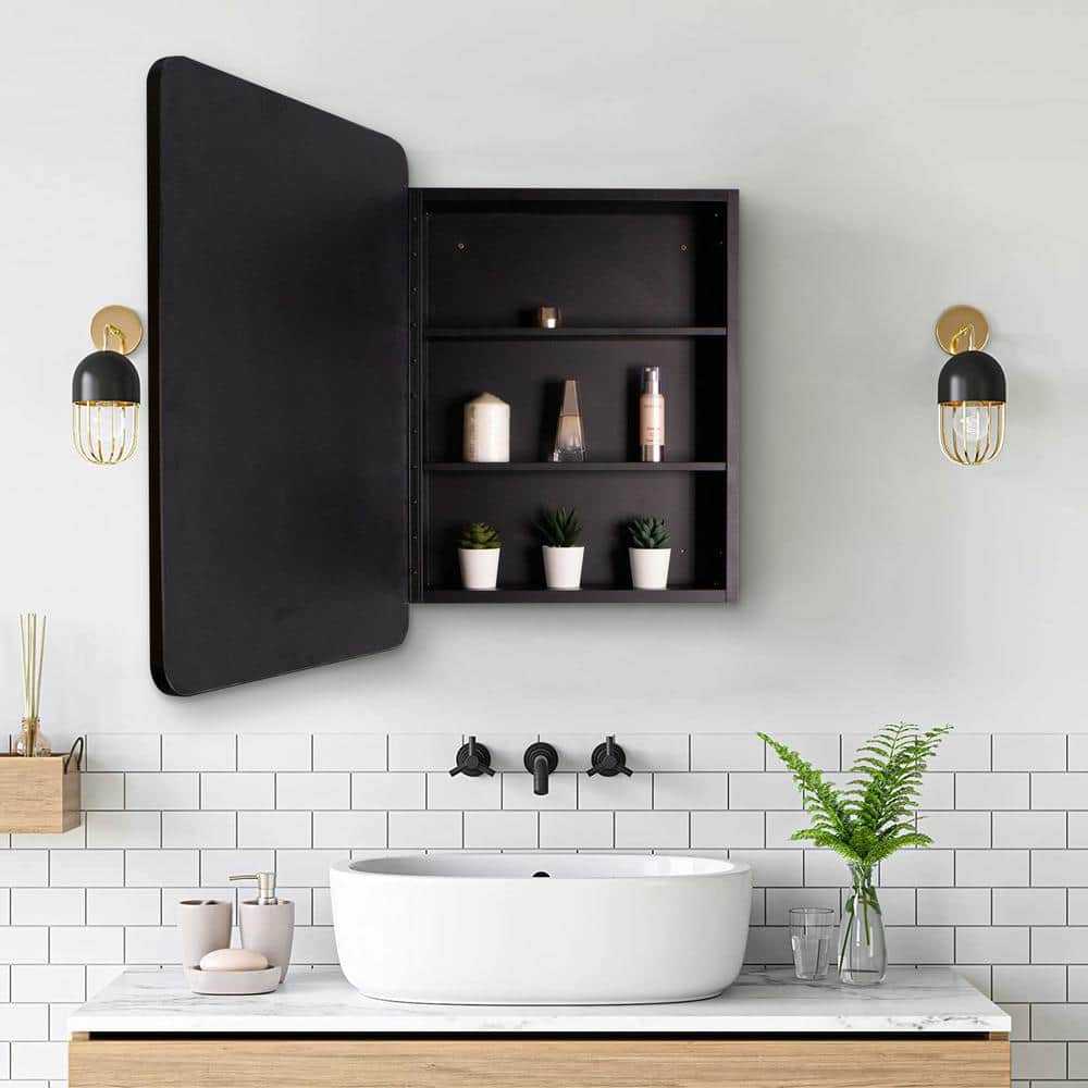 24 in. W x 30 in. H Rectangular Surface or Recessed Mount Black Bathroom Me