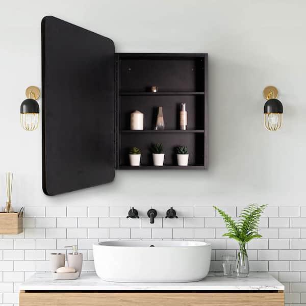 Unbranded 24 in. W x 30 in. H Rectangular Surface or Recessed Mount Black Bathroom Medicine Cabinet with Mirror