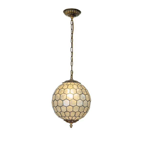 ALOA DECOR 1-Light 12 in. Vintage Mid Century Natural Capiz