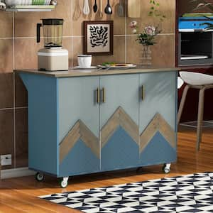 Navy Blue Oak Kitchen Cart with Drop Leaf, Towel Holder and Internal Storage Rack