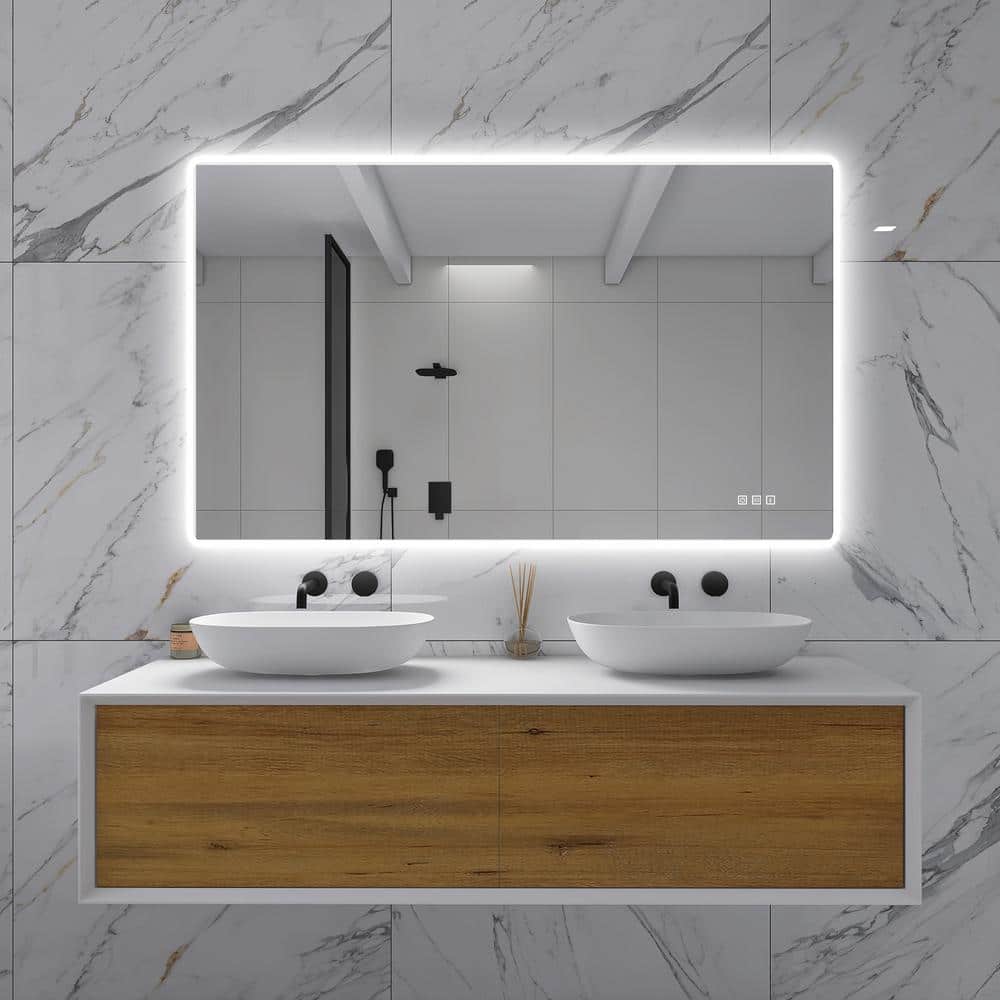 60 in. W x 35 in. H Large Rectangular Frameless Wall-Mount Anti-Fog LED Lig