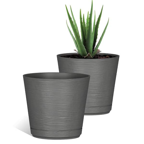 Unbranded 8 in. Dia Charcoal Round Cabala Planter (2-Pack)