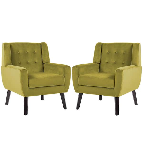Uixe Mid-Century Modern Button Green Velvet Accent Arm Chair (set
