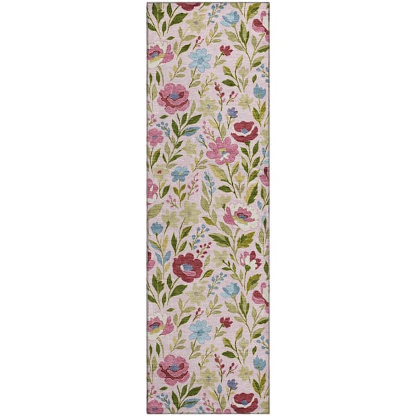 Mayfield Premium Machine Washable Abstract AMF2438 Pink 2 ft. x 7 ft. Runner Rug
