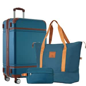 3-Piece Blue ABS Hardshell Double Spinner 24in. Luggage Set with an Expandable Travel Duffel Bag, a Toiletry Bag